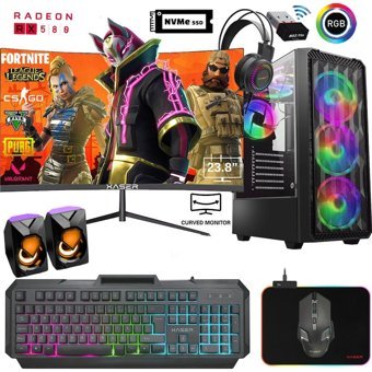 Xaser XSR751 Harici Radeon RX 580 Intel Core i5 4570 16 GB Ram 512 GB SSD Tower FreeDos 24 inç Monitörlü Masaüstü Oyuncu Bilgisayarı
