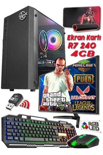 Warbox Trevor Pro Harici Radeon R7 240 Intel Core i3 3220 8 GB Ram 250 GB HDD + 256 GB SSD Tower FreeDos 19.5 inç Monitörlü Masaüstü Oyuncu Bilgisayarı