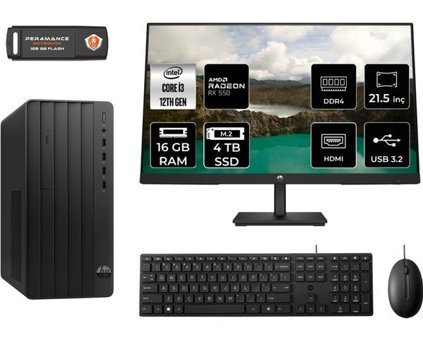 Hp Pro 290 G9 6D3A1EAMNT1315 Harici Radeon RX 550 Intel Core i3 12100 16 GB Ram 4 TB SSD Tower FreeDos 21.5 inç Monitörlü Masaüstü Oyuncu Bilgisayarı + PER4 BELLEK
