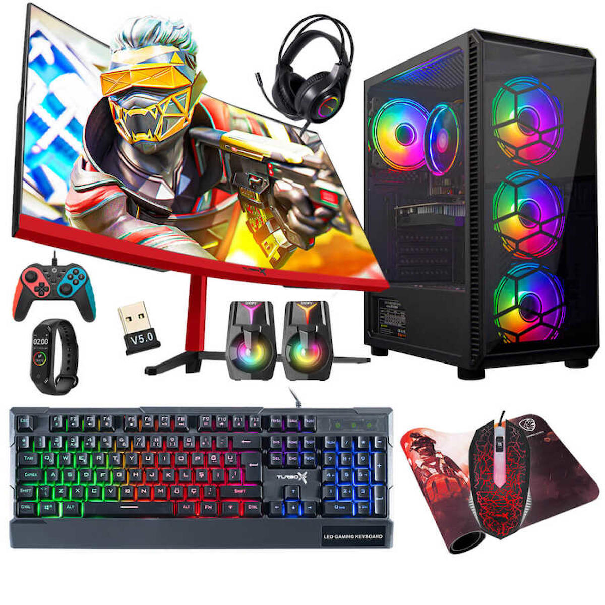 Turbox TX5140 Harici GeForce GT 740 Intel Core i5 8400 16 GB Ram GDDR5 512 GB SSD Tower FreeDos 23.6 inç Monitörlü Masaüstü Oyuncu Bilgisayarı