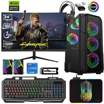 Xaser XSR667 Harici GeForce RTX 3060 Intel Core i5 11400F 32 GB Ram 512 GB SSD Tower FreeDos 24 inç Monitörlü Masaüstü Oyuncu Bilgisayarı