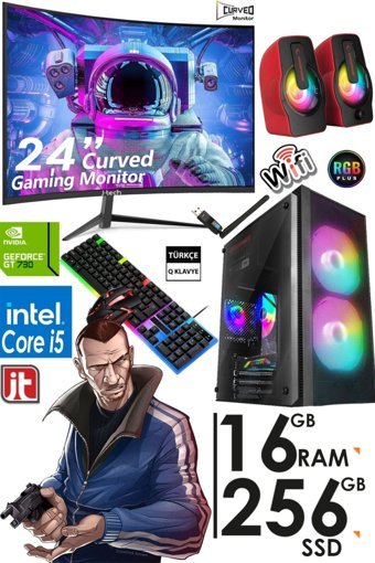 Jetucuzal G387 Harici GeForce GT 730 Intel Core i5 2400 16 GB Ram 256 GB SSD Tower FreeDos 24 inç Monitörlü Masaüstü Oyuncu Bilgisayarı