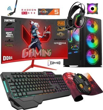 Zeiron ZGX25 Harici Radeon RX 550 AMD Ryzen 5 3600 32 GB Ram 512 GB SSD Tower FreeDos 23.8 inç Monitörlü Masaüstü Oyuncu Bilgisayarı