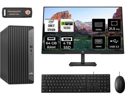 Hp Pro 400 G9 6U3M9EAMNT3350 Harici GeForce GT 1030 Intel Core i7 12700 64 GB Ram 4 TB SSD Tower FreeDos 21.5 inç Monitörlü Masaüstü Oyuncu Bilgisayarı + PER4 BELLEK