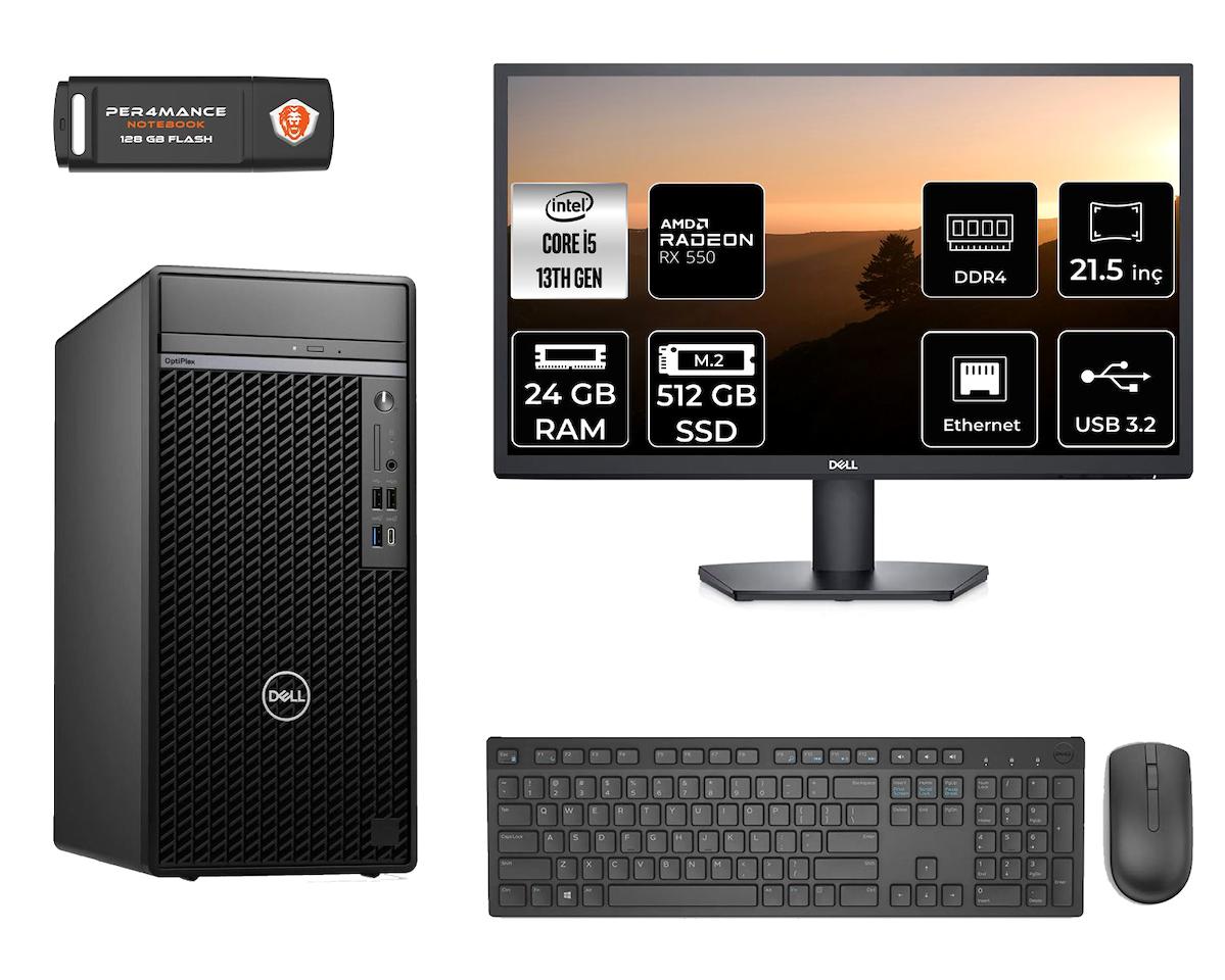 Dell Optiplex 7010 MNO7010D172 Harici Radeon RX 550 Intel Core i5 13500 24 GB Ram 512 GB SSD Tower FreeDos 21.5 inç Monitörlü Masaüstü Oyuncu Bilgisayarı