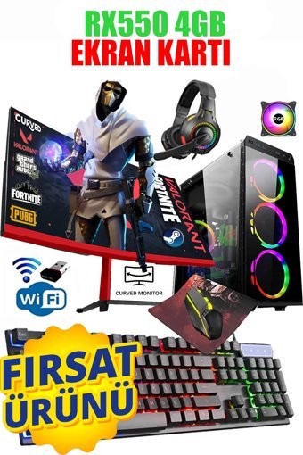Dmc N135X Harici Radeon RX 550 AMD Ryzen 5 3600 32 GB Ram 500 GB HDD + 256 GB SSD Tower FreeDos 23.8 inç Monitörlü Masaüstü Oyuncu Bilgisayarı