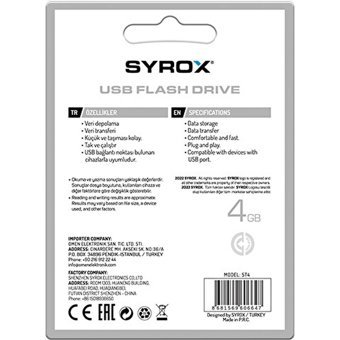 Syrox ST4 Style Desing USB 2.0 Usb Type-A 4 GB Flash Bellek Gümüş