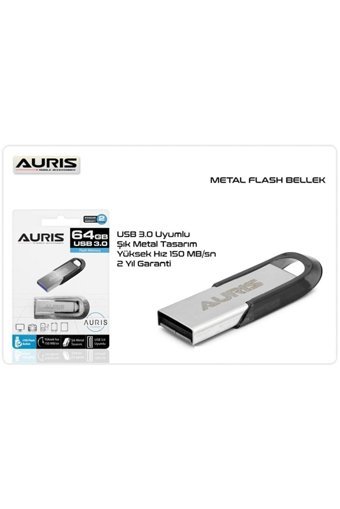 Auris TYC00192894212 Şifreli Mini USB 3.0 Usb Type-A 64 GB Flash Bellek Gümüş