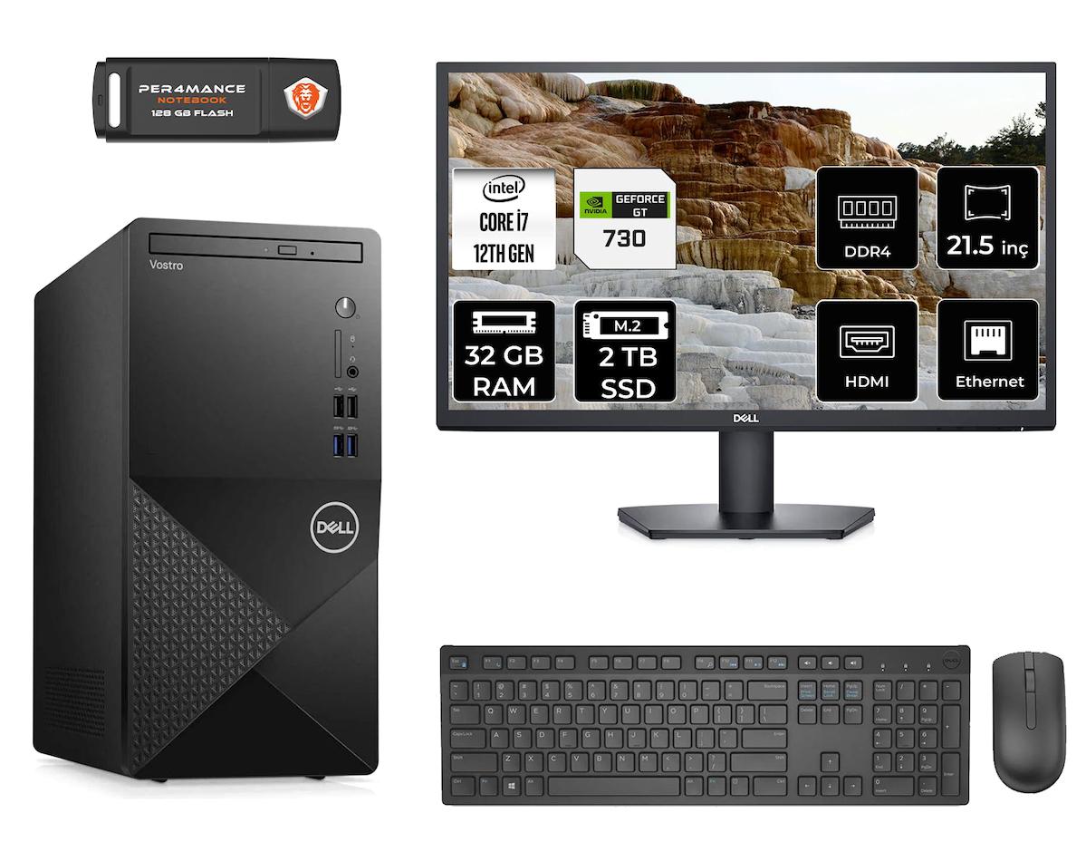 Dell Vostro 3910 MN75983910D329 Harici GeForce GT 730 Intel Core i7 12700 32 GB Ram 2 TB SSD Tower FreeDos 21.5 inç Monitörlü Masaüstü Oyuncu Bilgisayarı