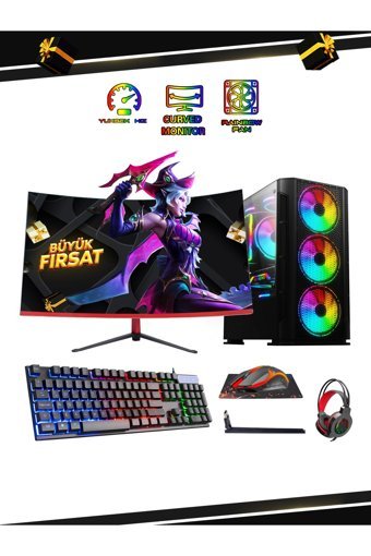 Ramtech BF Rog Plus Harici GeForce GTX 750 Tİ Intel Core i5 9400F 16 GB Ram 480 GB SSD Tower FreeDos 23.6 inç Monitörlü Masaüstü Oyuncu Bilgisayarı