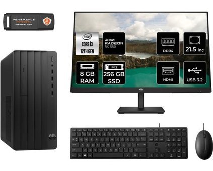 Hp Pro 290 G9 6D3A1EAMNT1301 Harici Radeon RX 550 Intel Core i3 12100 8 GB Ram 256 GB SSD Tower FreeDos 21.5 inç Monitörlü Masaüstü Oyuncu Bilgisayarı + PER4 BELLEK