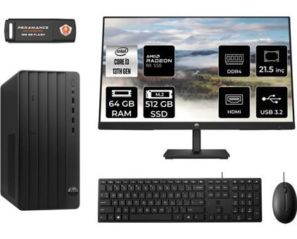 Hp Pro 290 G9 8T2X0ESMNT1347 Harici Radeon RX 550 Intel Core i3 13100 64 GB Ram 512 GB SSD Tower FreeDos 21.5 inç Monitörlü Masaüstü Oyuncu Bilgisayarı + PER4 BELLEK