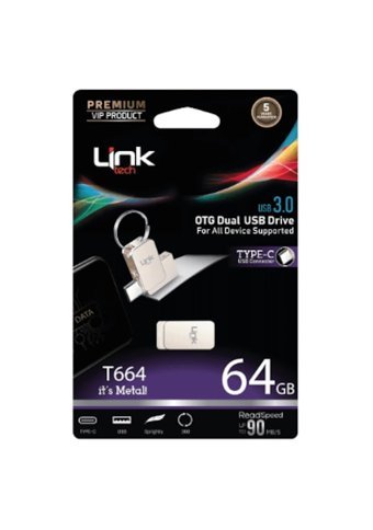 Linktech T664 Premium Mini Çift Taraflı USB 3.0 Usb Type-C 64 GB Flash Bellek Gümüş