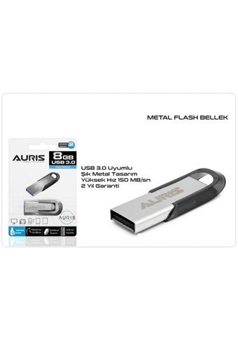 Auris TYC00192578149 Şifreli Mini USB 3.0 Usb Type-A 8 GB Flash Bellek Gümüş