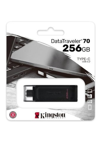 Kingston Data Traveler DT70 USB 3.2 Usb Type-C 256 GB Flash Bellek Siyah