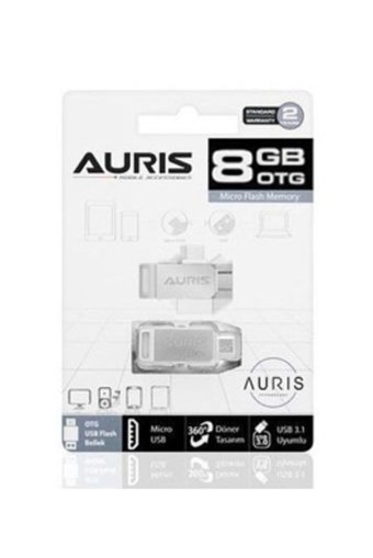 Auris Mini Çift Taraflı USB 3.1 Micro Usb 8 GB Flash Bellek Gümüş