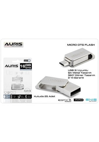 Auris Şifreli Mini Çift Taraflı USB 3.0 Usb Micro-B 16 GB Flash Bellek Gümüş