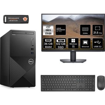Dell Vostro 3910MT N7519VDT3910MNT1382 Harici Radeon RX 550 Intel Core i5 12400 36 GB Ram 512 GB SSD Tower Windows 11 Home 21.5 inç Monitörlü Masaüstü Oyuncu Bilgisayarı + PER4 BELLEK