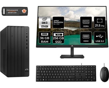 Hp Pro 290 G9 6D3A1EAMNT1331 Harici Radeon RX 550 Intel Core i3 12100 36 GB Ram 256 GB SSD Tower FreeDos 21.5 inç Monitörlü Masaüstü Oyuncu Bilgisayarı + PER4 BELLEK