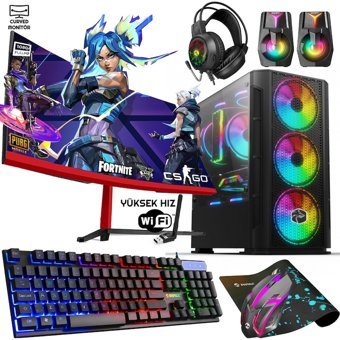 Biggamex RM74 Harici Radeon RX 550 Intel Core i3 10100F 32 GB Ram 1 TB SSD Tower FreeDos 23.8 inç Monitörlü Masaüstü Oyuncu Bilgisayarı