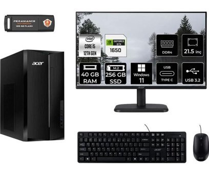 Acer Aspire TC1760 DT.BHUEM.005 DTBHUEM005MNT4386 Harici GeForce GTX 1650 Intel Core i5 12400 40 GB Ram 256 GB SSD Tower Windows 11 Home 21.5 inç Monitörlü Masaüstü Oyuncu Bilgisayarı + PER4 BELLEK