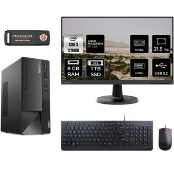 Lenovo Thinkcentre Neo 50T 11SC001ATXMNT1303 Harici Radeon RX 550 Intel Core i3 12100 8 GB Ram 1 TB SSD Tower FreeDos 21.5 inç Monitörlü Masaüstü Oyuncu Bilgisayarı + PER4 BELLEK