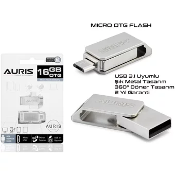 Auris Çift Taraflı USB 3.0 Usb Micro-B 16 GB Flash Bellek Gümüş