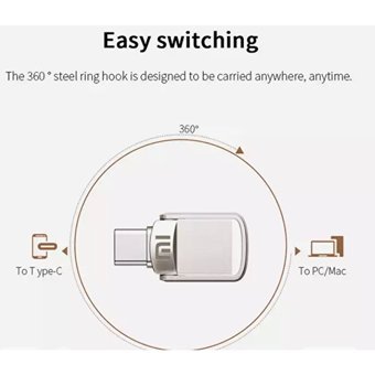 Xiaomi Mini Çift Taraflı USB 3.0 Usb Type-C 2 TB Flash Bellek Gümüş
