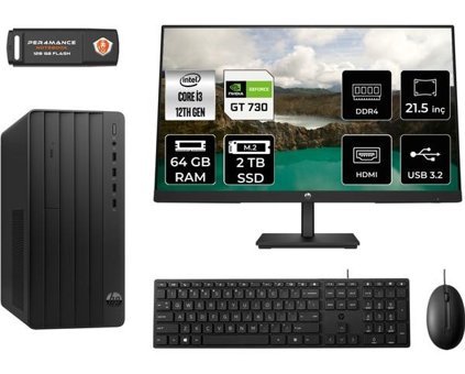 Hp Pro 290 G9 6D3A1EAMNT2349 Harici GeForce GT 730 Intel Core i3 12100 64 GB Ram 2 TB SSD Tower FreeDos 21.5 inç Monitörlü Masaüstü Oyuncu Bilgisayarı + PER4 BELLEK