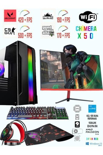 Ramtech Chimera X50 Harici Radeon RX 580 Intel Core i5 9400F 16 GB Ram 1 TB HDD + 256 GB SSD Tower FreeDos 23.6 inç Monitörlü Masaüstü Oyuncu Bilgisayarı