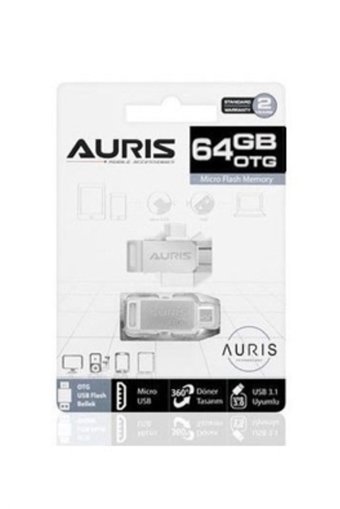 Auris Mini Çift Taraflı USB 3.1 Micro Usb 64 GB Flash Bellek Gümüş
