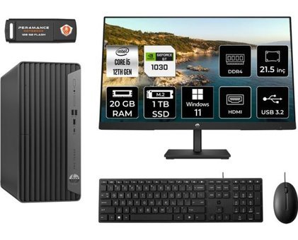 Hp Pro 400 G9 6U3M8EAMNT3418 Harici GeForce GT 1030 Intel Core i5 12400 20 GB Ram 1 TB SSD Tower Windows 11 Pro 21.5 inç Monitörlü Masaüstü Oyuncu Bilgisayarı + PER4 BELLEK