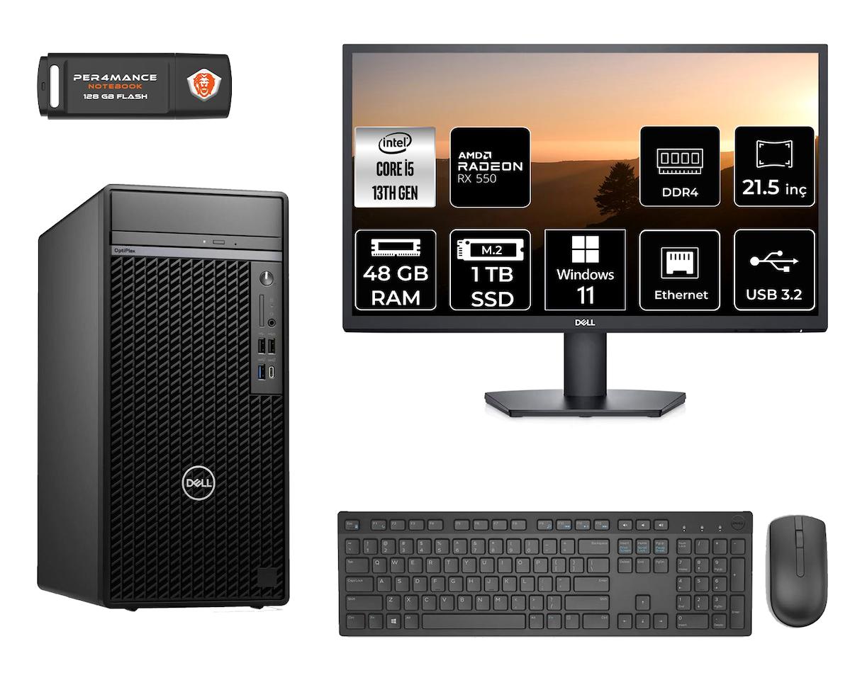 Dell Optiplex 7010 MNO7010D293 Harici Radeon RX 550 Intel Core i5 13500 48 GB Ram 1 TB SSD Tower Windows 11 Pro 21.5 inç Monitörlü Masaüstü Oyuncu Bilgisayarı