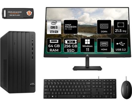 Hp Pro 290 G9 6D3A1EAMNT1396 Harici Radeon RX 550 Intel Core i3 12100 64 GB Ram 256 GB SSD Tower Windows 11 Home 21.5 inç Monitörlü Masaüstü Oyuncu Bilgisayarı + PER4 BELLEK