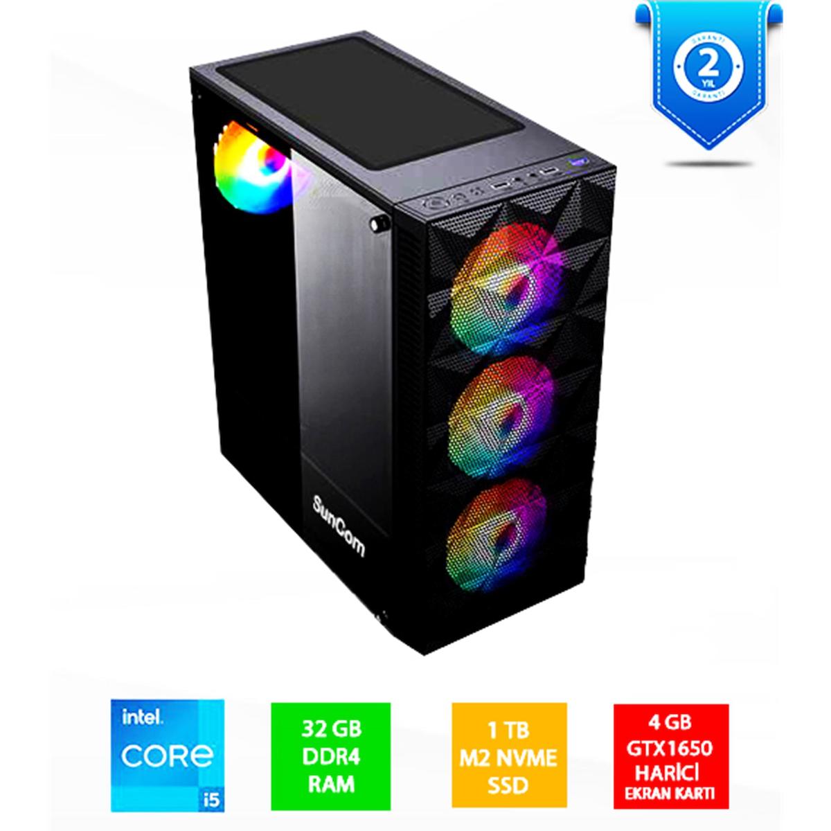 Suncom Gaming SG1-128 Harici GeForce GTX 1650 Intel Core i5 10400F 32 GB Ram 1 TB SSD Tower FreeDos Masaüstü Oyuncu Bilgisayarı