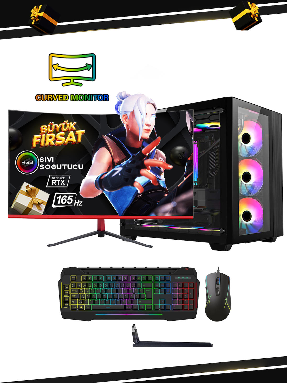 Ramtech FF Prime R550 Plus Harici GeForce RTX 4060 AMD Ryzen 5 5500 8 GB Ram 1 TB SSD Tower FreeDos 23.6 inç Monitörlü Masaüstü Oyuncu Bilgisayarı