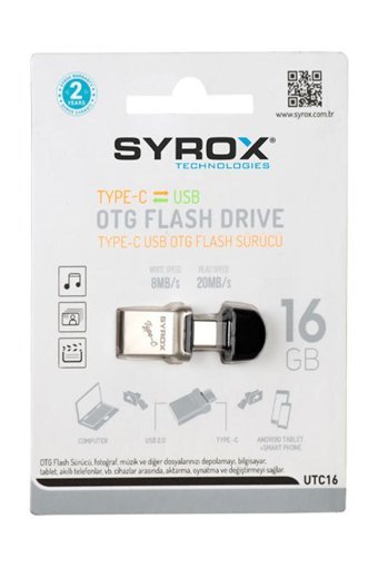 Syrox SYX-Utc-16 Çift Taraflı USB 2.0 Usb Type-C 16 GB Flash Bellek Gümüş