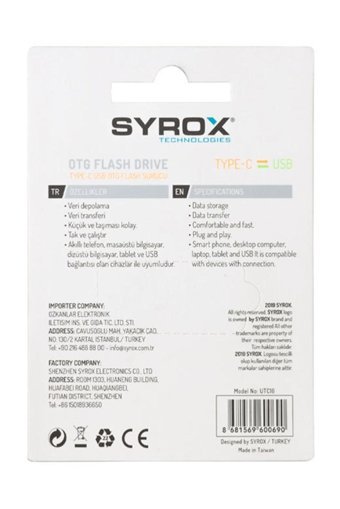 Syrox SYX-Utc-16 Çift Taraflı USB 2.0 Usb Type-C 16 GB Flash Bellek Gümüş