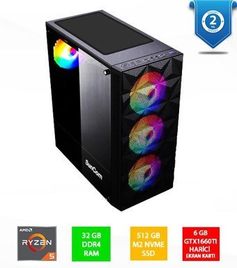 Suncom Gaming SG1-111 Harici GeForce GTX 1660 Tİ AMD Ryzen 5 5500 32 GB Ram 512 GB SSD Tower FreeDos Masaüstü Oyuncu Bilgisayarı