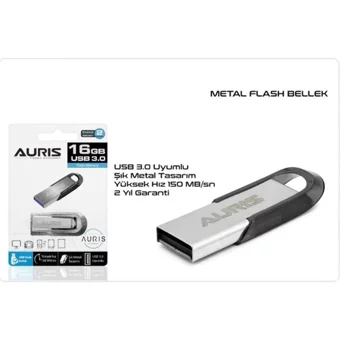 Auris Şifreli Mini USB 3.0 Usb Micro-B 16 GB Flash Bellek Gümüş