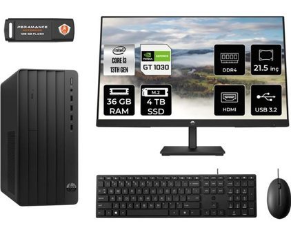 Hp Pro 290 G9 8T2X0ESMNT3335 Harici GeForce GT 1030 Intel Core i3 13100 36 GB Ram 4 TB SSD Tower FreeDos 21.5 inç Monitörlü Masaüstü Oyuncu Bilgisayarı + PER4 BELLEK