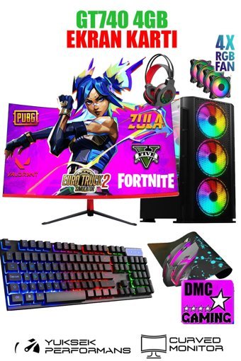 Dmc N172X Harici GeForce GT 740 Intel Core i5 2400 16 GB Ram 256 GB SSD Tower FreeDos 23.8 inç Monitörlü Masaüstü Oyuncu Bilgisayarı