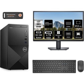 Dell Vostro 3020 N2046VDT3020MTUMNT1430 Harici Radeon RX 550 Intel Core i5 13400 32 GB Ram 4 TB SSD Tower Windows 11 Pro 21.5 inç Monitörlü Masaüstü Oyuncu Bilgisayarı + PER4 BELLEK