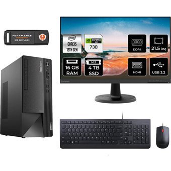 Lenovo Thinkcentre Neo 50T 11SE00BJTXMNT2315 Harici GeForce GT 730 Intel Core i5 12400 16 GB Ram 4 TB SSD Tower FreeDos 21.5 inç Monitörlü Masaüstü Oyuncu Bilgisayarı + PER4 BELLEK