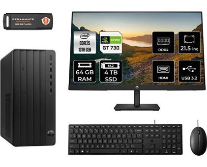 Hp Pro 290 G9 8T2W9ESMNT2350 Harici GeForce GT 730 Intel Core i5 13500 64 GB Ram 4 TB SSD Tower FreeDos 21.5 inç Monitörlü Masaüstü Oyuncu Bilgisayarı + PER4 BELLEK