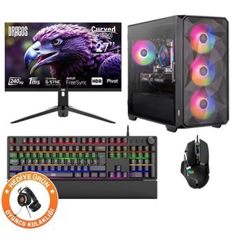 Dragos DRX6754 Harici GeForce RTX 4060 Tİ AMD Ryzen 7 5700X 32 GB Ram 1 TB SSD Tower FreeDos 27 inç Monitörlü Masaüstü Oyuncu Bilgisayarı