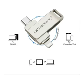 Microdrive Çift Taraflı USB 3.0 Lightning - Type-C 128 GB Flash Bellek Gümüş