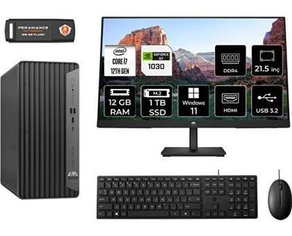 Hp Pro 400 G9 6U3M9EAMNT3408 Harici GeForce GT 1030 Intel Core i7 12700 12 GB Ram 1 TB SSD Tower Windows 11 Pro 21.5 inç Monitörlü Masaüstü Oyuncu Bilgisayarı + PER4 BELLEK