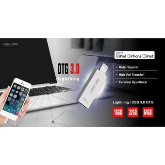 Concord C-OTGL Çift Taraflı USB 3.0 Lightning 32 GB Flash Bellek Gümüş