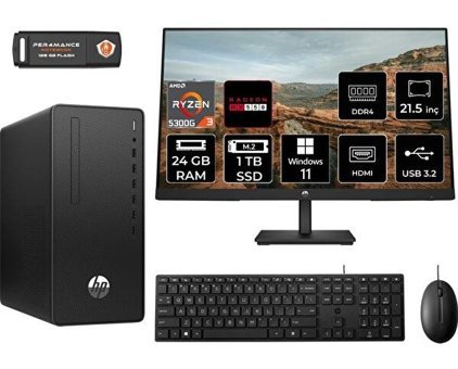 Hp 295 G9 6D391EAMNT1423 Harici Radeon RX 550 AMD Ryzen 3 5300G 24 GB Ram 1 TB SSD Tower Windows 11 Pro 21.5 inç Monitörlü Masaüstü Oyuncu Bilgisayarı + PER4 BELLEK